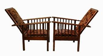 Antique Pair of Arts and Crafts Morris Chairs reclining Armchairs