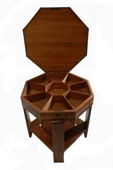 Antique Unusual Art Deco Table Marquetry opening Top French moorish