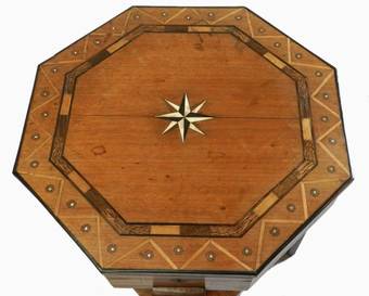 Antique Unusual Art Deco Table Marquetry opening Top French moorish