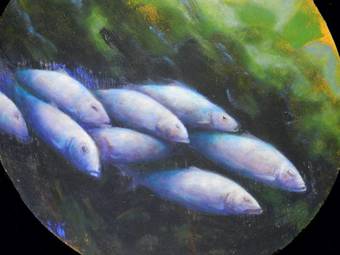 Antique Poissons de Gave Painting by Perez Petriarte