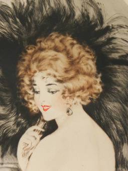 Antique Signed French Etching Elegant Woman with Dog c1920 Art Deco
