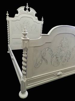 Antique French Double Bed  Base painted C19 Louis ready to go