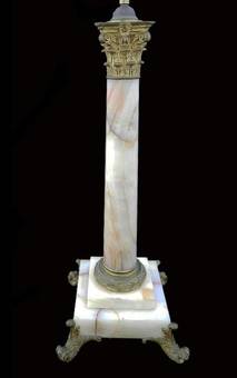 Antique C19 French Table Lamp Column Marble  Ormolu