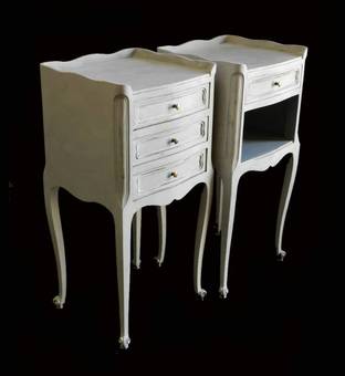 Antique Pair French Side Cabinets Bedside Tables Nightstands vintage Painted Louis