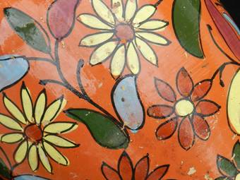 Antique French Terracotta Pot Mid Century Floral Hand Painted Vase