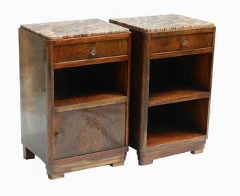 Antique Pair Art Deco Side Cabinets Nightstand Bedside Tables Walnut