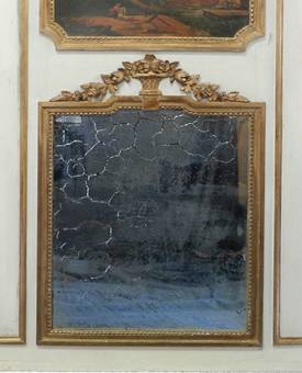 Antique 19th Century French Trumeau Mirror  Painting Giltwood overmantle overmantel