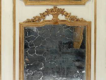 Antique 19th Century French Trumeau Mirror  Painting Giltwood overmantle overmantel