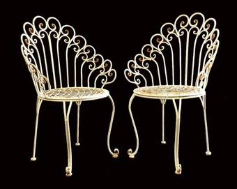 Antique Pair French Garden Chairs Iron early C20
