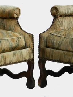 Antique Pair French Wing Chairs Os de Mouton Armchairs