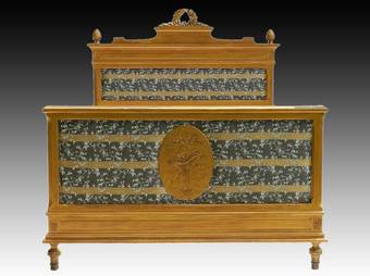 Antique Magnificent C19 French Double Bed  Base Upholstered Gilded ready to go