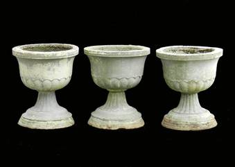 Antique 3 Garden Urns Composite Planters early C20