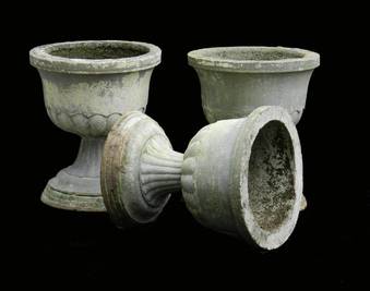 Antique 3 Garden Urns Composite Planters early C20