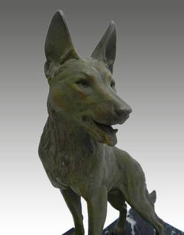 Antique Art Deco Dog Statue signed L Carvin 