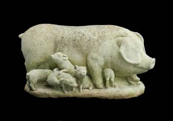 Antique Pig  Piglets Vintage Garden Statue composite 