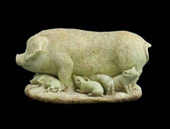 Antique Pig  Piglets Vintage Garden Statue composite 