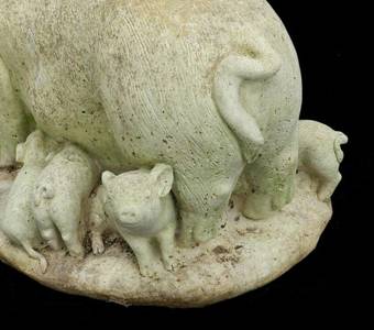 Antique Pig  Piglets Vintage Garden Statue composite 