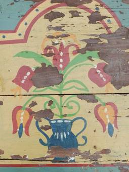 Antique Decorative C19 Pine Box Coffer Bout de Lit Trunk painted 