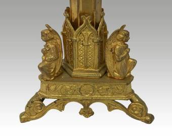 Antique C19 French Crucifix Gothic revival Ormolu Bronze Church Cross