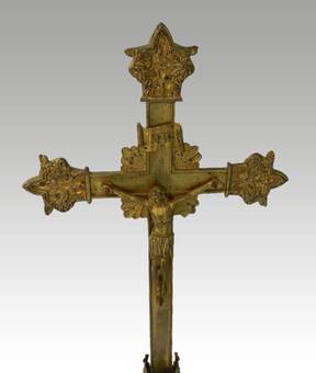 Antique C19 French Crucifix Gothic revival Ormolu Bronze Church Cross