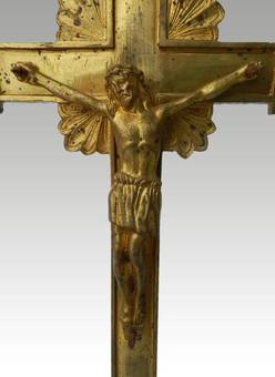 Antique C19 French Crucifix Gothic revival Ormolu Bronze Church Cross