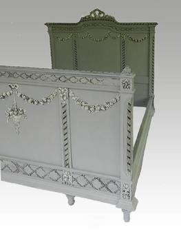 Antique C19 French Double Bed  Base painted Oak ready to go