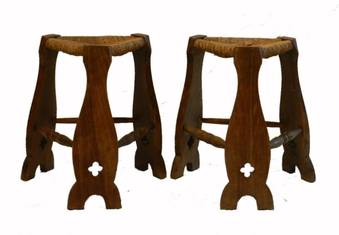 Antique Pair Arts  Crafts Stools Rush Seat Country House Gothic revival 