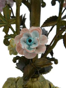 Antique French Table Lamp Floral Porcelain  Brass