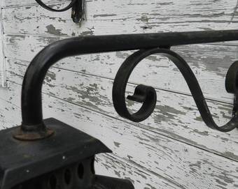 Antique Large Pair of Exterior Wall Lights Wrought Iron  Glass Lanterns