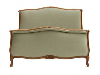 Antique Scroll End French Bed  Base recovered in Linen Double or King size