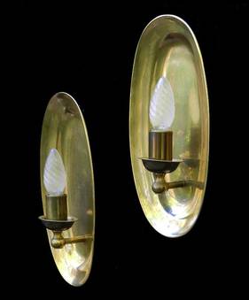 Antique Unusual Pair of Heavy Brass Wall Lights MidCentury Sconces