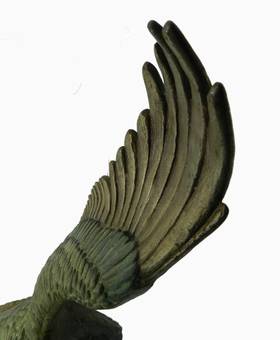 Antique Art Deco Eagle in Flight by Rulas Signed Sculpture Statue on Marble Base Animalia