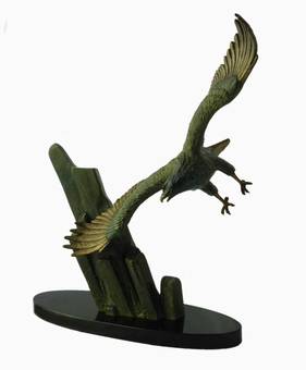 Antique Art Deco Eagle in Flight by Rulas Signed Sculpture Statue on Marble Base Animalia