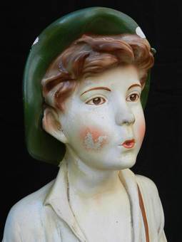 Antique Art Deco Statue Whistling Boy Chalk ware Plaster original paint