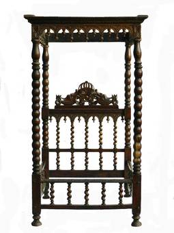 Antique C19 Four Poster Bed Colonial Portuguese Single Daybed 