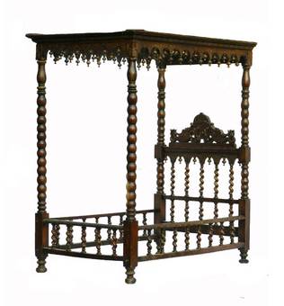 Antique C19 Four Poster Bed Colonial Portuguese Single Daybed 