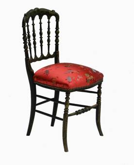 Antique French Napoleon III Side Chair Ebonised Chiavari Chinoiserie