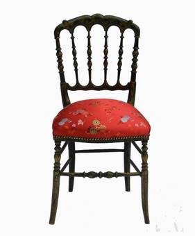 Antique French Napoleon III Side Chair Ebonised Chiavari Chinoiserie