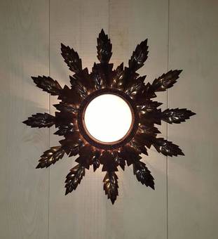 Antique MidCentury Sunburst Wall Light or Ceiling Light Spanish Sunray Sconce