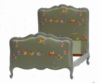 Antique Early 20th Century Pair of French Twin Beds  Bases Single Upholstered Louis 