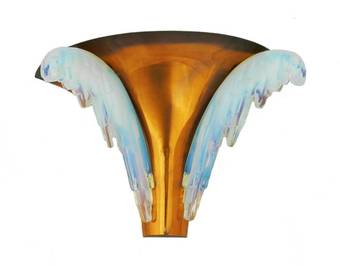 Antique Pair of French Art Deco Wall Sconces by Ezan Opalescent Glass and Copper