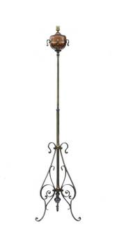 Antique Floor Lamp Arts and Crafts Adjustable Telescopic Wrought Iron