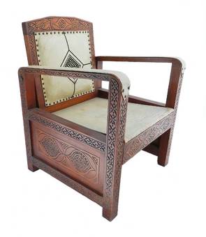 Antique Pair Art Deco Armchairs Moorish Leather Rare Campaign Chairs