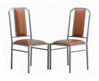 Antique Four Maison Jansen Dining Chairs Leather Brushed Metal French c 1970