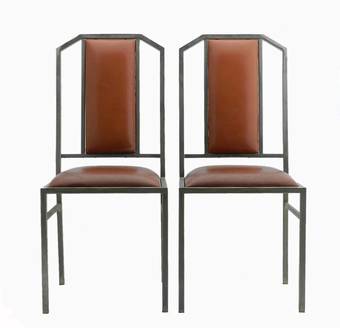 Antique Four Maison Jansen Dining Chairs Leather Brushed Metal French c 1970
