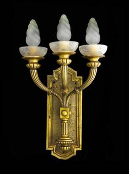 Antique Pair Art Deco Wall Light Sconces Heavy Bronze
