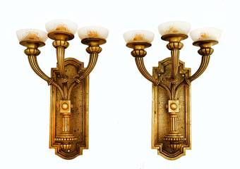 Antique Pair Art Deco Wall Light Sconces Heavy Bronze