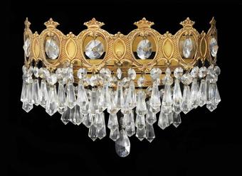 Antique Pair of Wall Lights ThreeTiered Half Crown Sconces