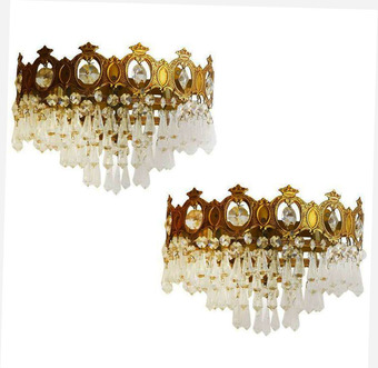Antique Pair of Wall Lights ThreeTiered Half Crown Sconces