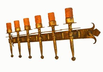 Antique Arts and Crafts Wall Light Gothic rev 6 Lamp Torchere Sconce Gilded Wrought Iron